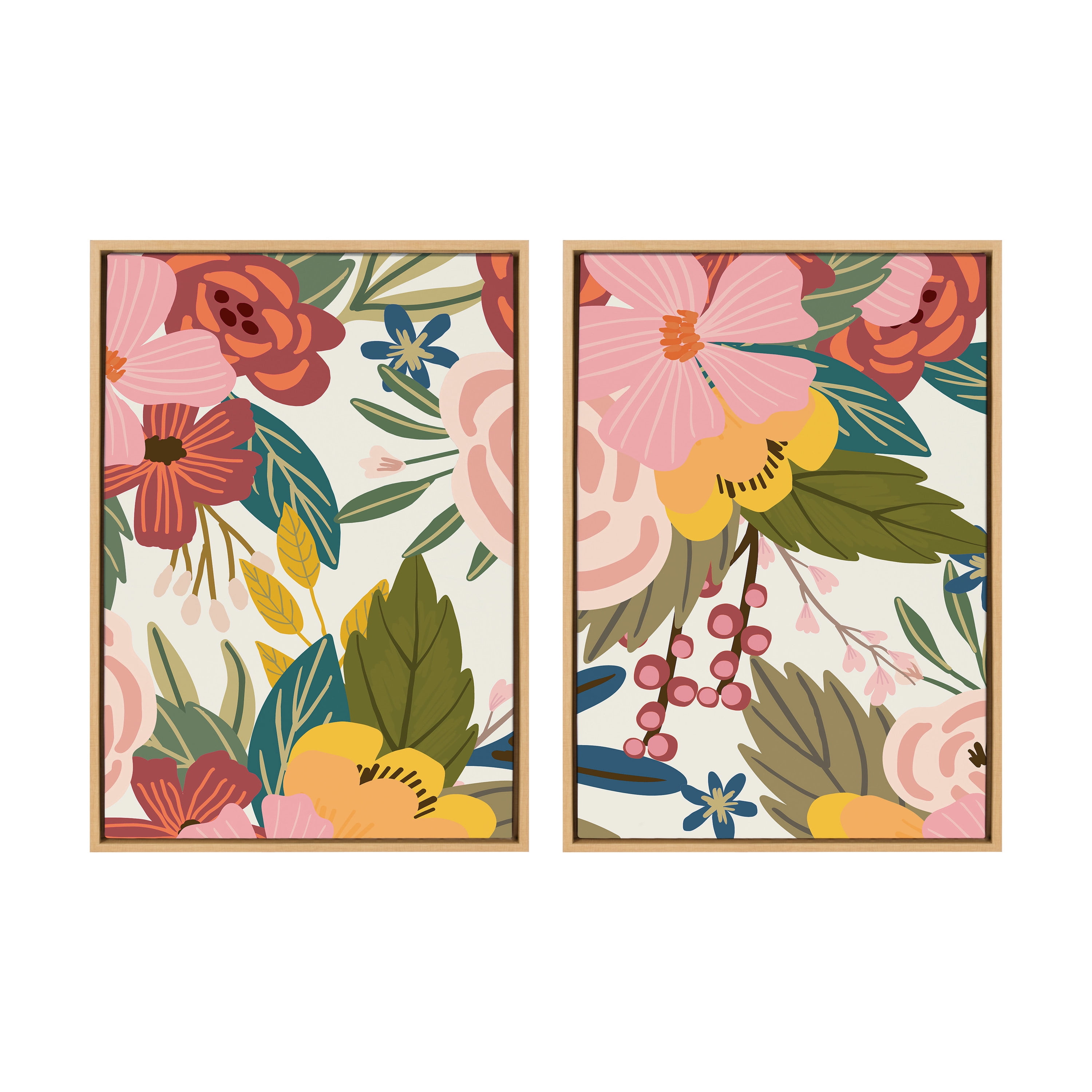 Colorful Floral Illustration 2-Piece Canvas Wall Art Set