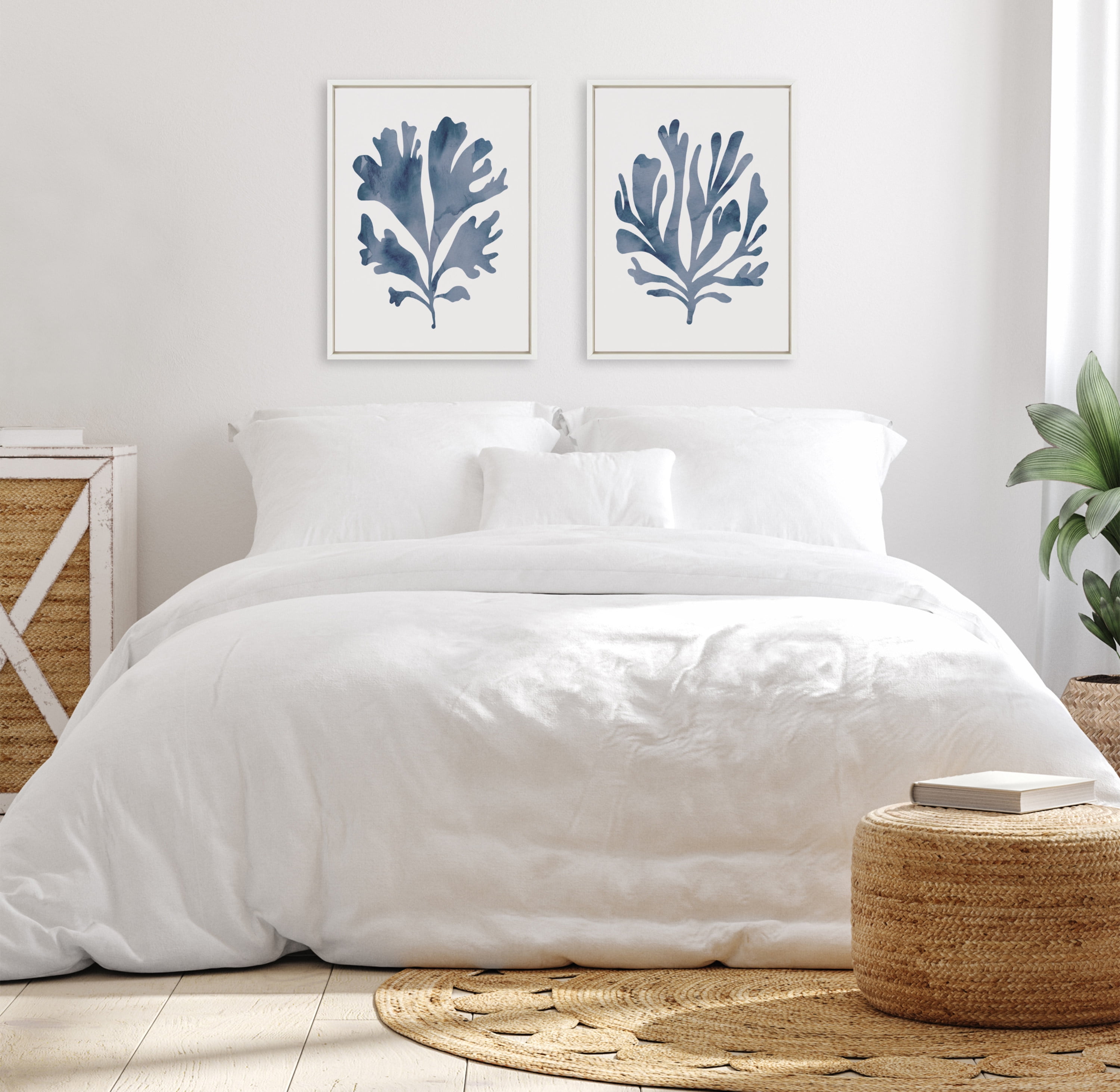 Sophisticated Blue Coral 18"x24" Framed Canvas Art Set
