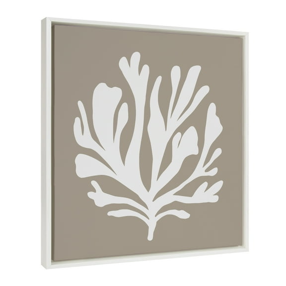 Kate and Laurel Sylvie Sophisticated Neutral Coral Tan Framed Canvas Wall Art by The Creative Bunch Studio, 22x22 White, Natural Muted Botanical Ocean Art for Wall Decor