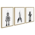 thumbnail image 1 of Kate and Laurel Sylvie Sparky Space Robot, No 4 Rocket and Robbey Robot Black and White Set Framed Canvas Wall Art Set by Saint and Sailor Studios, 3 Piece Set Natural, Retro Toy Art Set for Wall, 1 of 6