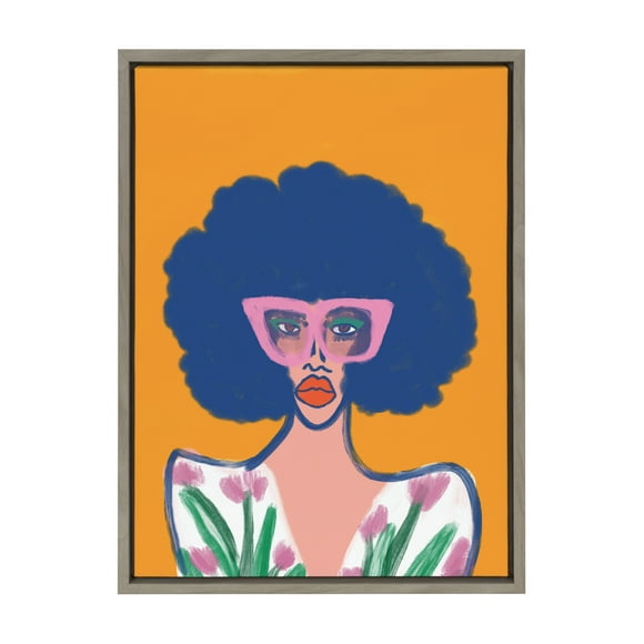 Kate and Laurel Sylvie Springtime Fierceness Framed Canvas Wall Art by Kendra Dandy of Bouffants and Broken Hearts, 18x24 Gray, Abstract Portrait Art for Wall
