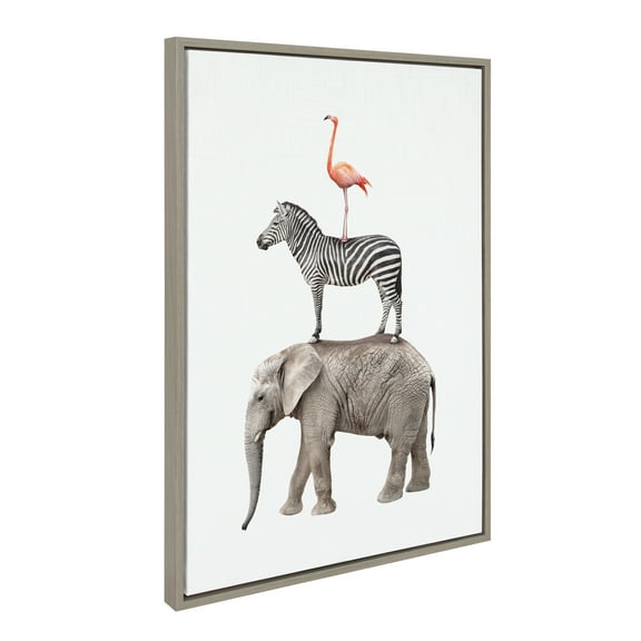 Kate and Laurel Sylvie Stacked Safari Animals Framed Canvas Wall Art by Amy Peterson Art Studio, 23x33 Gray, Modern Jungle Animals Portrait for Wall Decor
