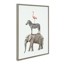 Kate and Laurel Sylvie Stacked Safari Animals Framed Canvas Wall Art by Amy Peterson Art Studio, 23x33 Gray, Modern Jungle Animals Portrait for Wall Decor