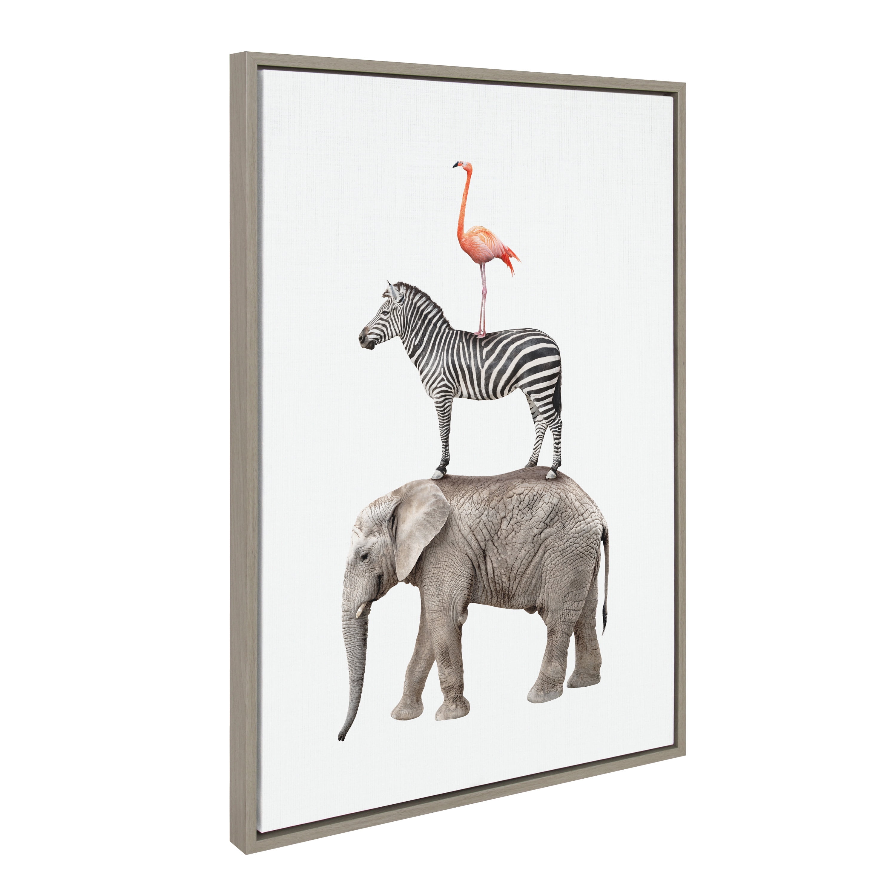Gray Framed Canvas Print of Stacked Safari Animals for Kids