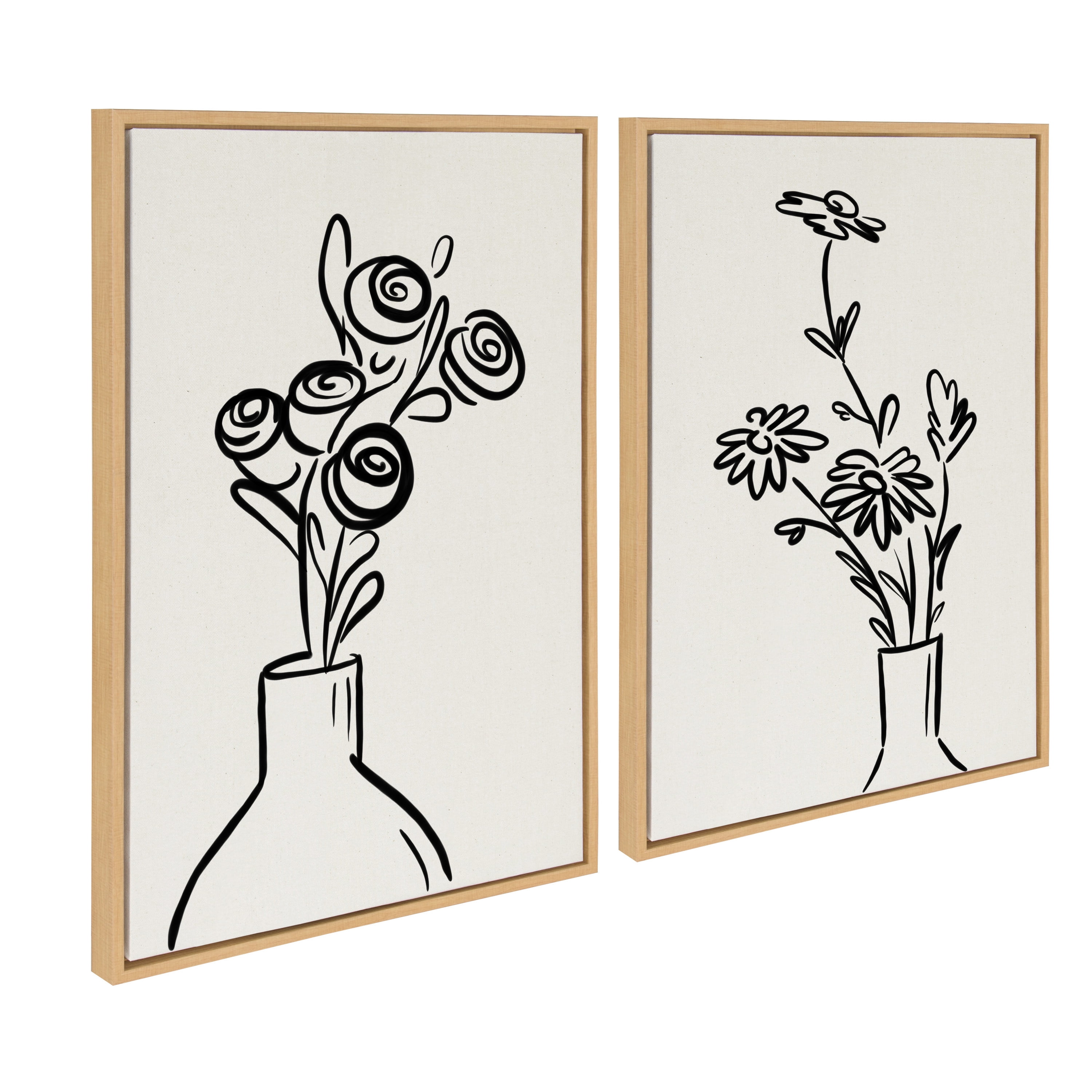 Natural Framed Canvas Wall Art Set with Floral Design, 23x33