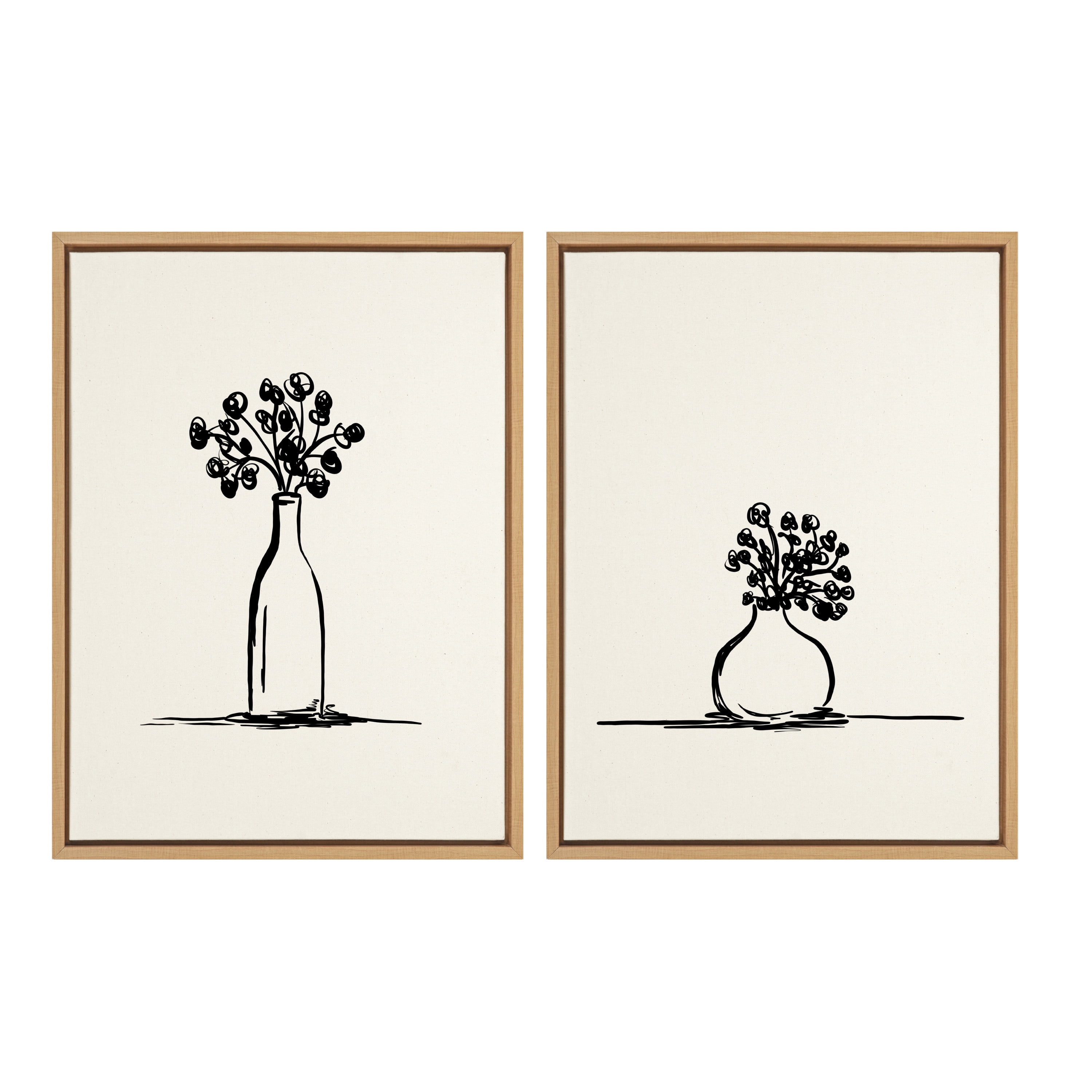 Natural Linen Textured Canvas Botanical Flower Vase Art Set