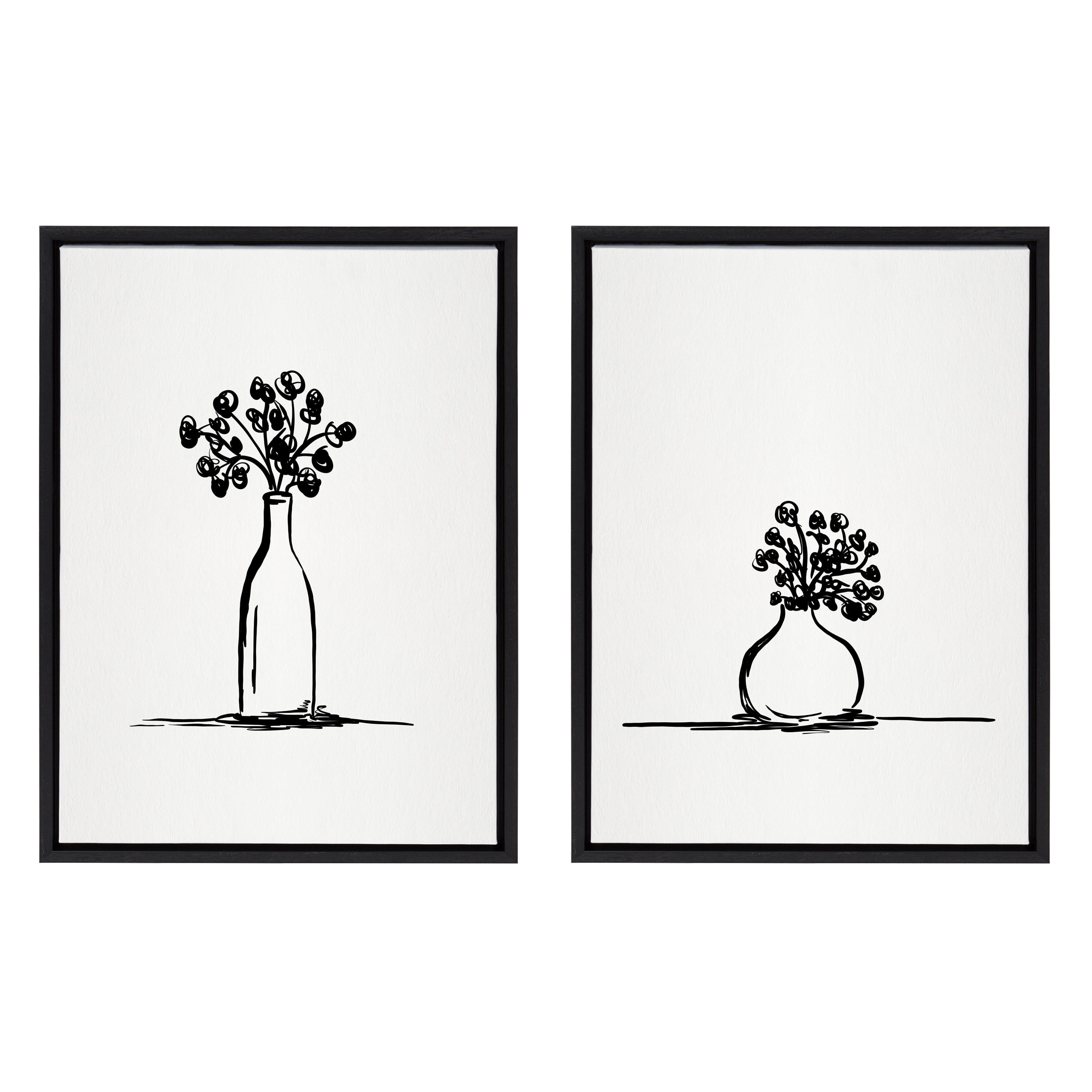 Black and White Botanical Flower Vase Canvas Set