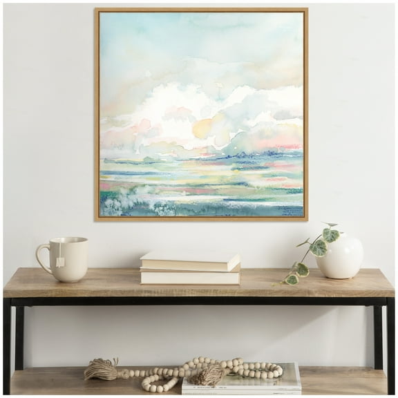 Kate and Laurel Sylvie Stillness Framed Canvas Wall Art by Julie Maida 30 x 30 Natural, Modern Coastal Contemporary, Neutral Landscape Art for Wall Decor, Living Room, Bedroom, Office, Kitchen
