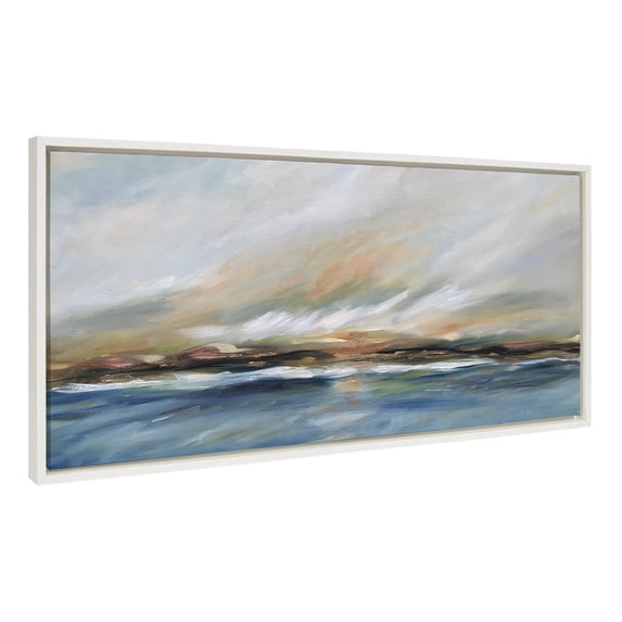 Kate and Laurel Sylvie Sunday Morning Framed Canvas Wall Art by Mary Sparrow, 18x40 White, Decorative Abstract Landscape Art on Framed Gallery-Wrapped Canvas