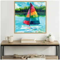 Kate and Laurel Sylvie Sunday Sailing Framed Canvas Wall Art by Rachel Christopoulous 30 x 30 Gold, Coastal, Beach, Landscapes, Nature Art for Wall Decor, Living Room, Bedroom, Office, Kitchen