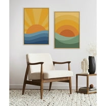 Kate and Laurel Sylvie Sunshine 1 and 2 Framed Canvas Wall Art Set by Carrie Cantwell, 2 Piece Set 23x33 Natural, Modern Colorful Sun Art Set for Wall