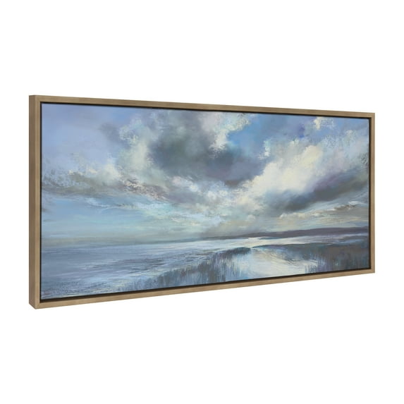 Kate and Laurel Sylvie The Tide Waits for No Man Framed Canvas Wall Art by Nel Whatmore, 18x40 Gold, Scenic Ocean and Skies View Painted Art for Wall Decor