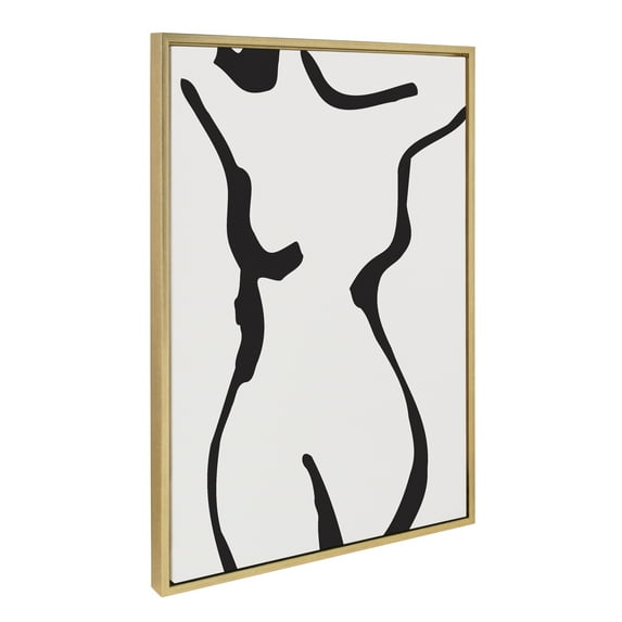 Kate and Laurel Sylvie Timeless Feminine Figural Drawing 1 Black and White Framed Canvas Wall Art by The Creative Bunch Studio, 23x33 Gold, Modern Abstract Body Line Drawing Wall Decor