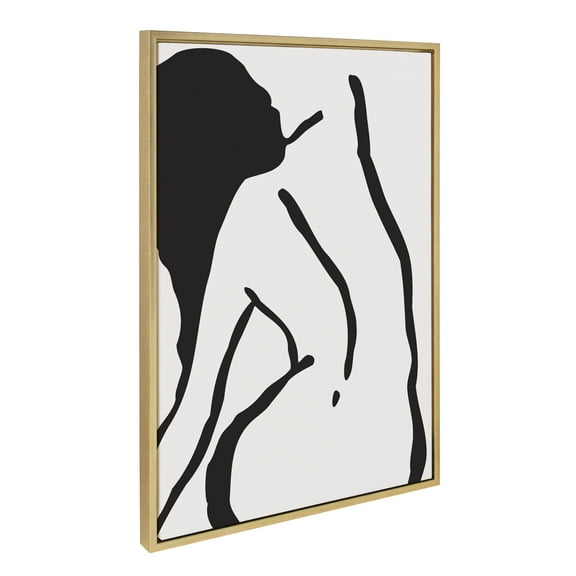 Kate and Laurel Sylvie Timeless Feminine Figural Drawing 2 Black and White Framed Canvas Wall Art by The Creative Bunch Studio, 23x33 Gold, Modern Abstract Body Line Drawing Wall Decor