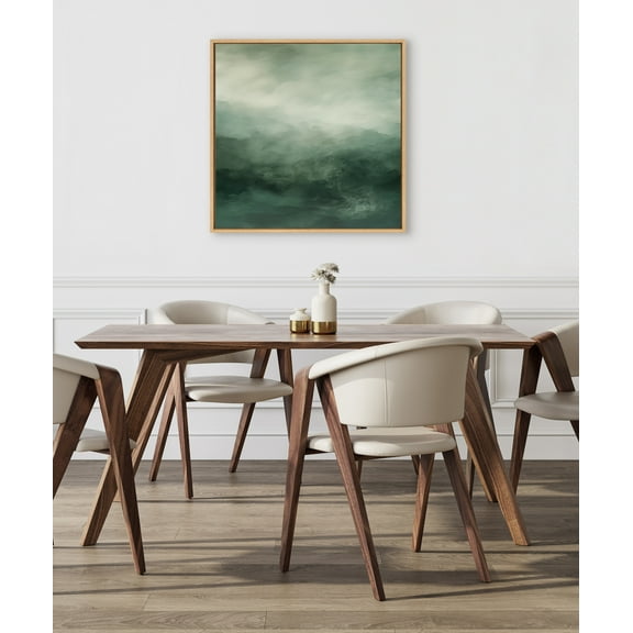 Kate and Laurel Sylvie Tonal Abstract Comforting Sage Emerald Forest Green Landscape Framed Canvas Wall Art by The Creative Bunch Studio, 30x30 Natural, Modern Abstract Landscape Art for Wall