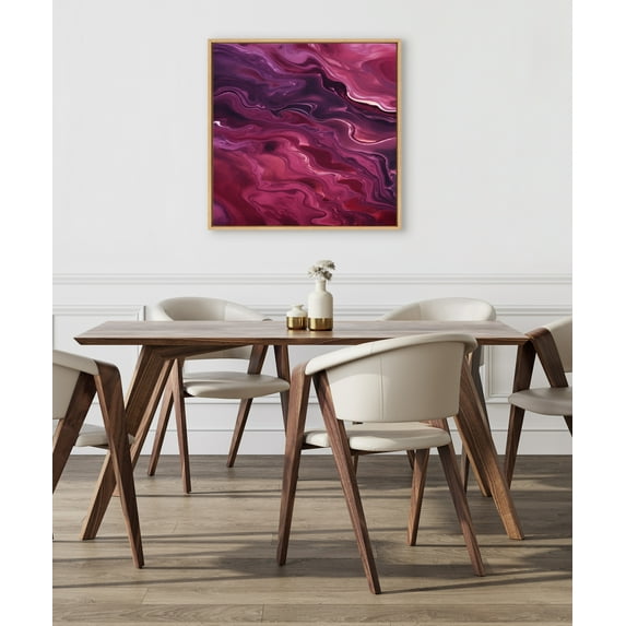 Kate and Laurel Sylvie Tonal Abstract Rich Deep Purple and Plum Marbled Abstract Framed Canvas Wall Art by The Creative Bunch Studio, 30x30 Natural, Modern Abstract Landscape Art for Wall