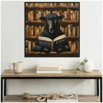 Kate and Laurel Sylvie Traditional Black Sheep Reading in Vintage Library Framed Canvas Wall Art by The Creative Bunch Studio 30 x 30 Beaded Black, Whimsical, Animal Art for Wall Decor, Living Room