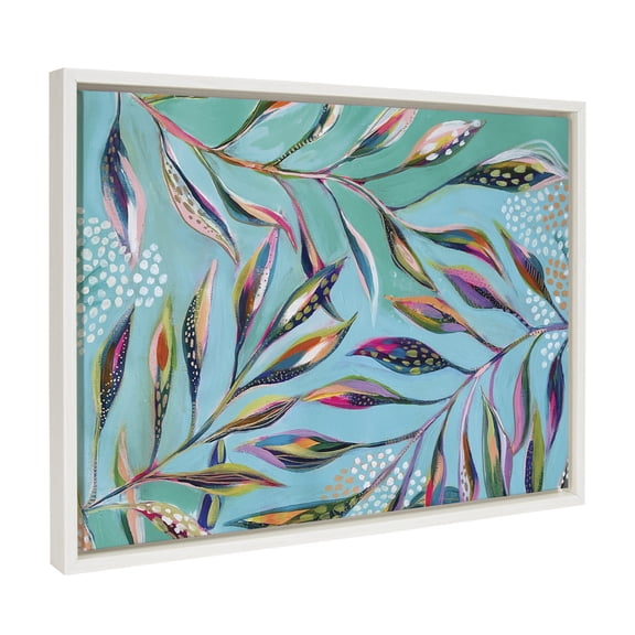 Kate and Laurel Sylvie A Tranquil Moment Framed Canvas Wall Art by Jessi Raulet of Ettavee, 18x24 White, Vibrant Colorful Botanical Art for Wall Home Decor