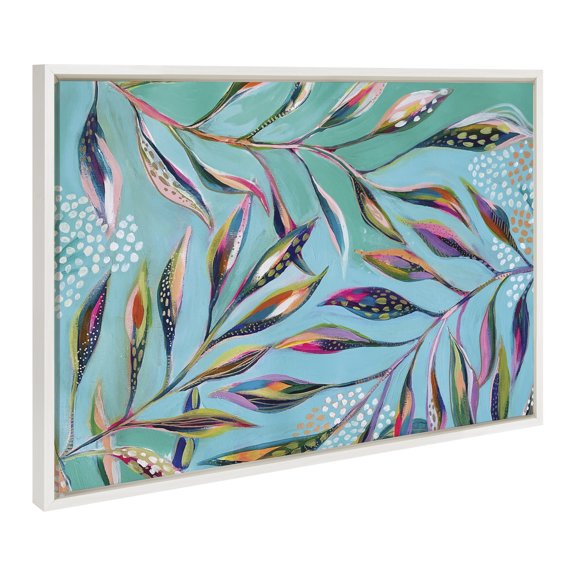 Kate and Laurel Sylvie A Tranquil Moment Framed Canvas Wall Art by Jessi Raulet of Ettavee, 23x33 White, Vibrant Colorful Botanical Art for Wall Home Decor
