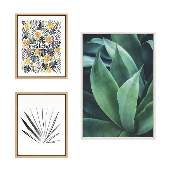 Kate and Laurel Sylvie Tropical Wanderlust Botanical Wall Art Collection by Cat Coquillette, Teju Reval, and F2Images, 3 Piece 16x20 and 23x33 Natural, Succulent Art for Wall