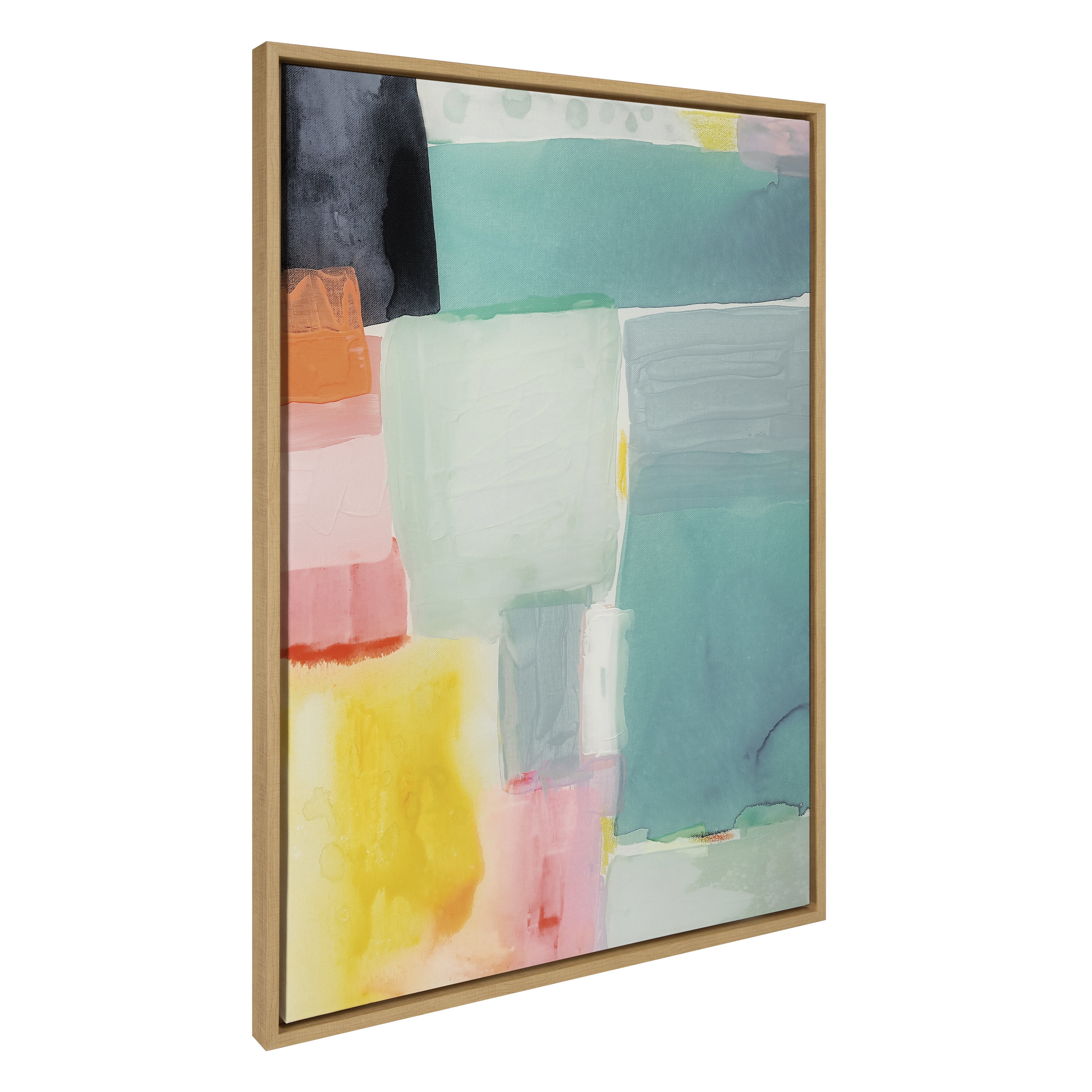 United Colors I Abstract Watercolor Canvas Art in Natural Frame, 28x38