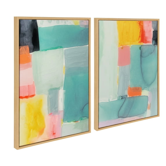Kate and Laurel Sylvie United Colors I and II Framed Canvas Wall Art Set by Amy Lighthall, 2 Piece Set 23x33 Natural, Modern Soft Watercolor Abstract Art Set for Wall Home Decor