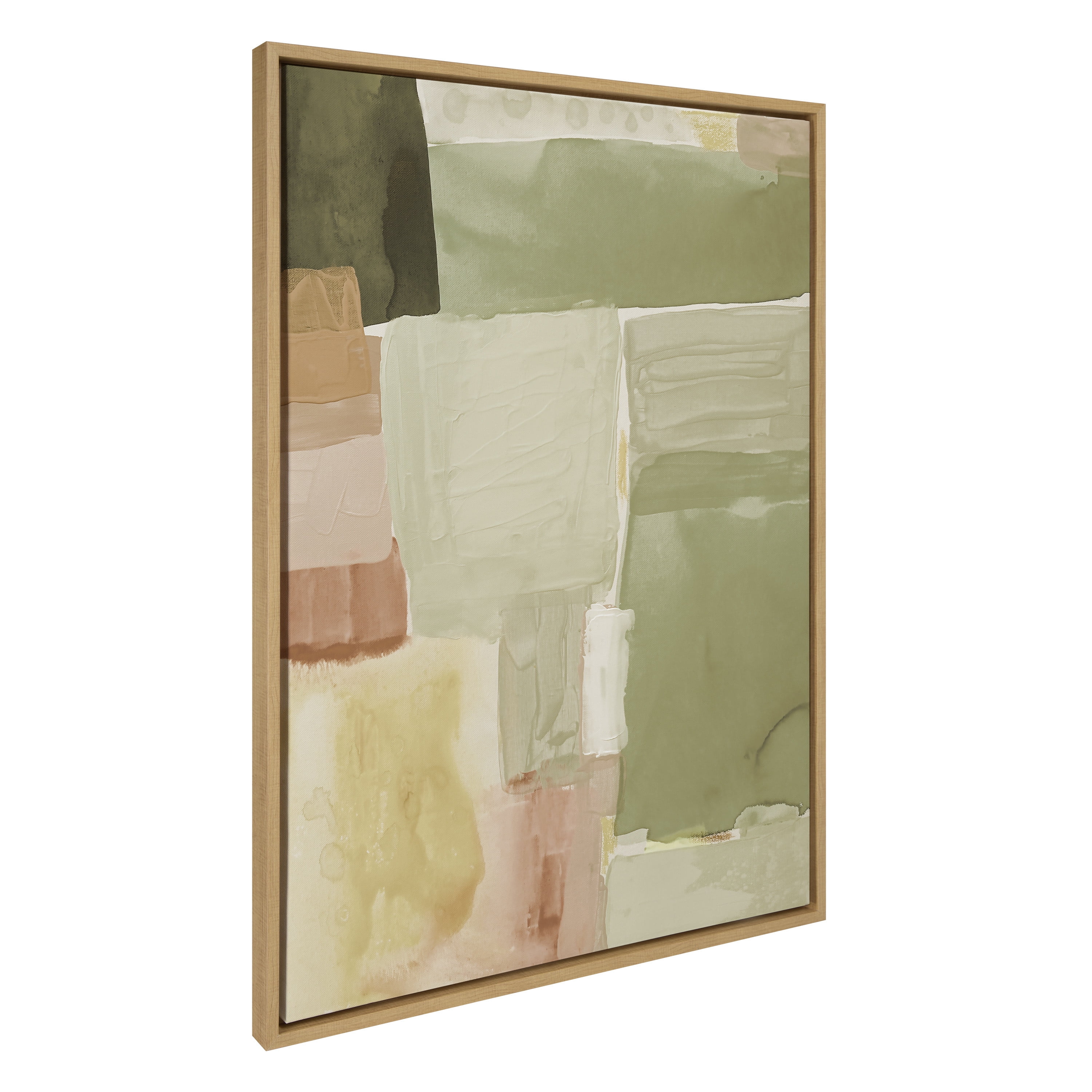 Natural Abstract Watercolor Canvas Art with Wooden Frame, 28x38