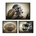 thumbnail image 1 of Kate and Laurel Sylvie Vintage Football, Vintage Football Gear and Vintage Football Helmet Framed Canvas Wall Art Set by Saint and Sailor Studios, 3 Piece Set Gray, Retro Football Art for Wall, 1 of 6
