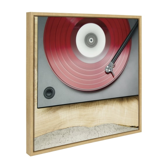 Kate and Laurel Sylvie Vinyl Vibes Color Framed Canvas Wall Art by Emiko and Mark Franzen of F2Images, 22x22 Natural, Vintage Music Photography Art for Wall