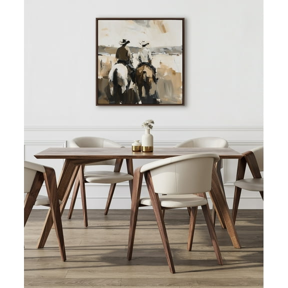 Kate and Laurel Sylvie Western Cowboy Horseback Ranch Abstract Neutral 1 Framed Canvas Wall Art by The Creative Bunch Studio, 30x30 Brown, Modern Abstract Cowboy Art for Wall