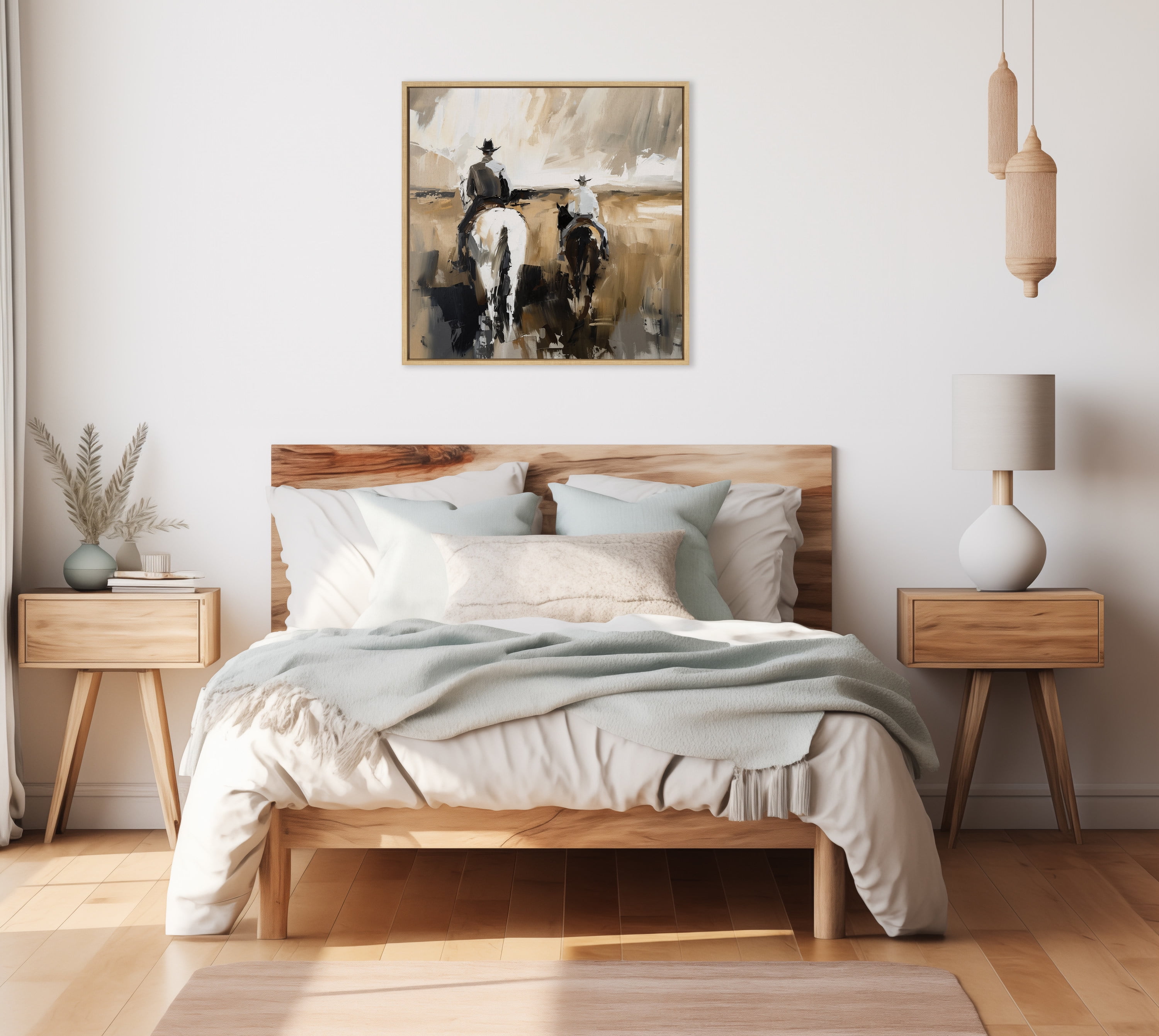 Natural 30" x 30" Abstract Cowboy Horseback Canvas Print