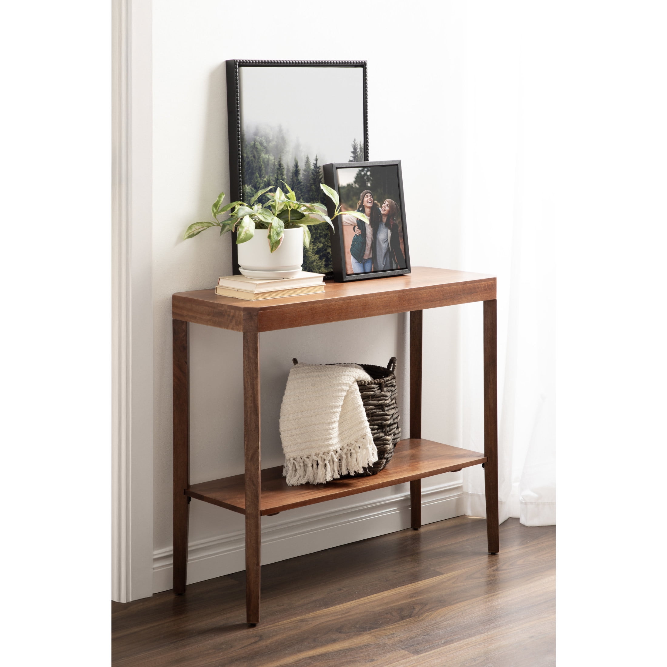 Kate and Laurel Talcott Modern Rectangle Wood Console Table, 36 x 14 x 33, Walnut Brown, Transitional Decorative Two-Tier Entryway Table for Use as a Behind Couch Table or a Bedroom Accent