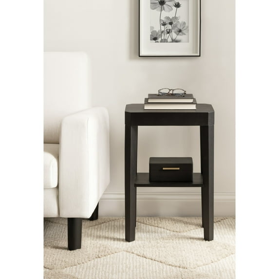 Kate and Laurel Talcott Modern Rectangle Wood Side Table, 16 x 10 x 25, Black, Transitional Decorative Two-Tier End Table for Use as a Bedroom Nightstand or Living Room Accent