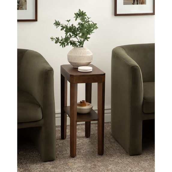 Kate and Laurel Talcott Modern Rectangle Wood Side Table, 16 x 10 x 25, Walnut Brown, Transitional Decorative Two-Tier End Table for Use as a Bedroom Nightstand or Living Room Accent