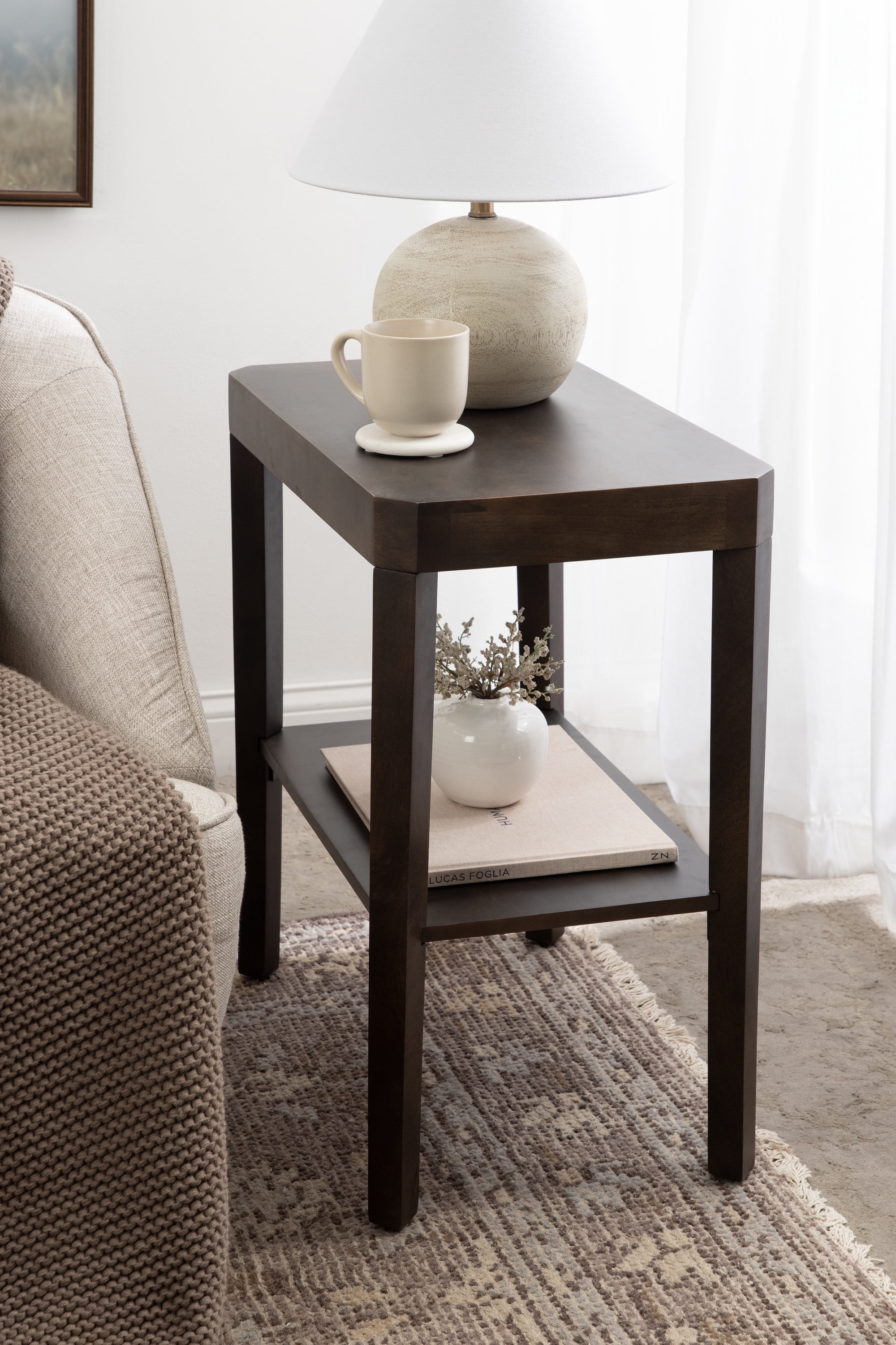 Talcott Dark Brown Mango Wood Rectangular Side Table, 22x14x26