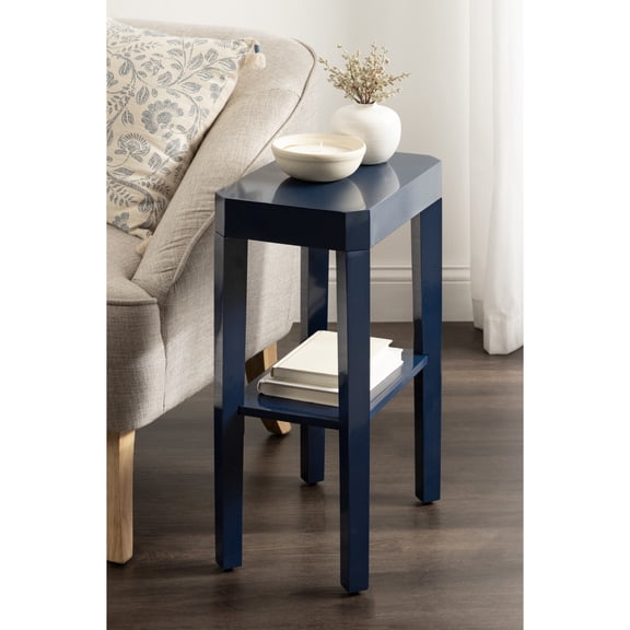Kate and Laurel Talcott Modern Rectangle Wooden Side Table, 16 x 10 x 25, Navy Blue, Transitional Decorative Two-Tier End Table for Use as a Bedroom Nightstand or Living Room Accent