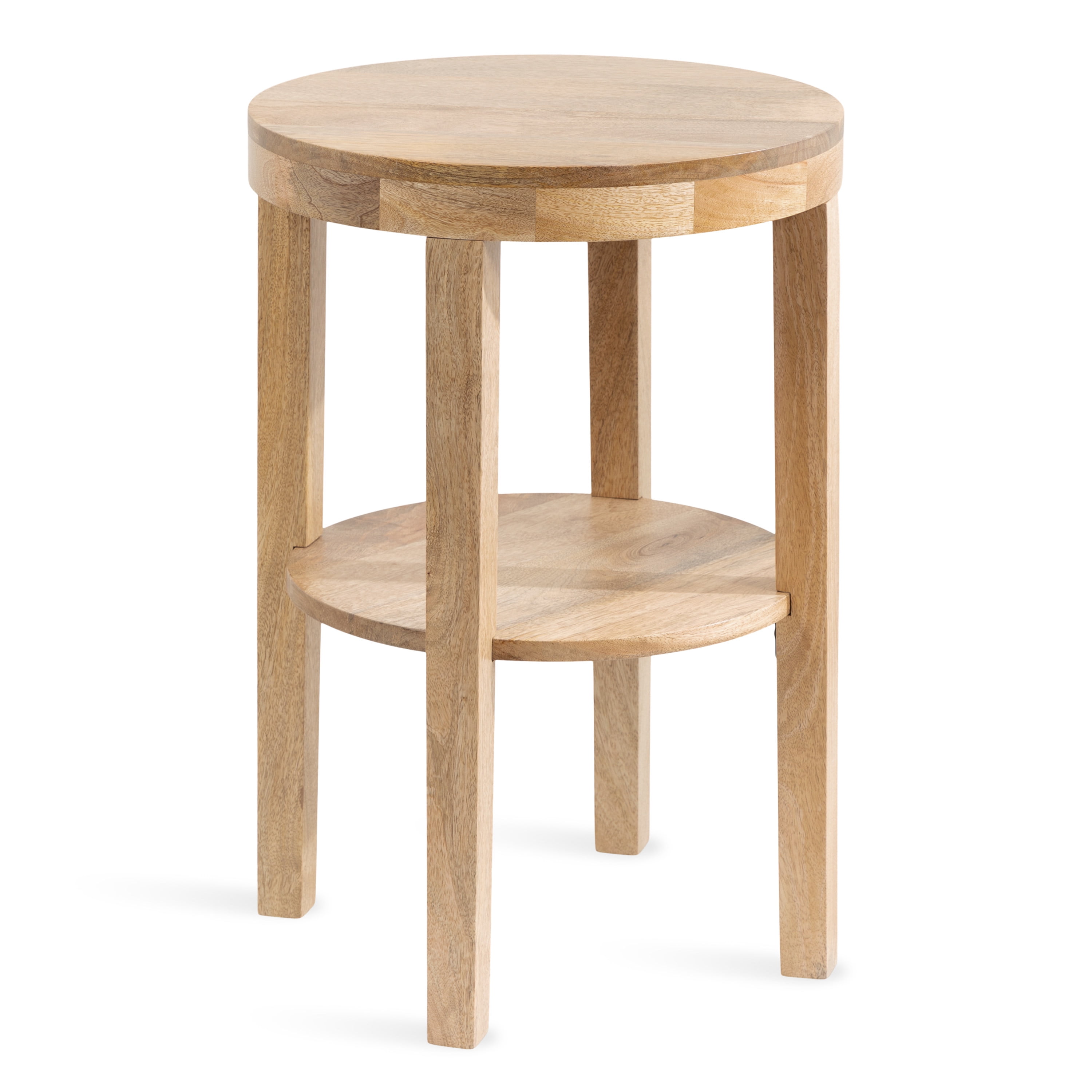 Natural Mango Wood Round Two-Tier Side Table, 16x16x24