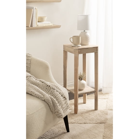 Kate and Laurel Talcott Modern Square Wood Drink Table, 12 x 12 x 28, Light Natural, Transitional Decorative Two-Tier Pedestal Table for Use as Plant Stand Indoors or Living Room Decor Accent