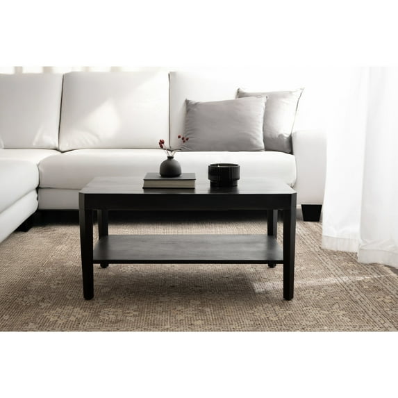 Kate and Laurel Talcott Modern Tiered Rectangle Coffee Table, 36 x 20 x 18, Black, Transitional Two-Tier Rectangular Living Room Table with Storage for Use as Ottoman Coffee Table