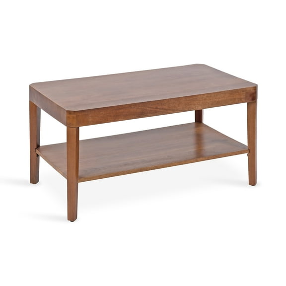 Kate and Laurel Talcott Modern Tiered Rectangle Coffee Table, 36 x 20 x 18, Walnut Brown, Transitional Two-Tier Rectangular Living Room Table with Storage and Mango Wood Construction