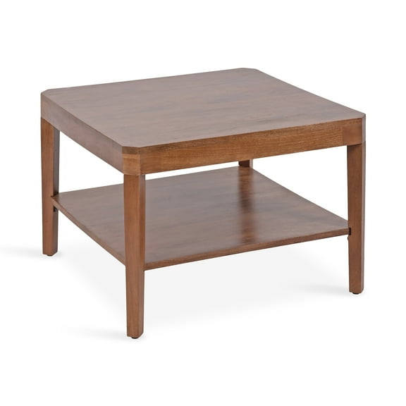 Kate and Laurel Talcott Modern Tiered Square Coffee Table, 26 x 26 x 18, Walnut Brown, Transitional Two-Tier Rectangular Living Room Table with Storage and Mango Wood Construction