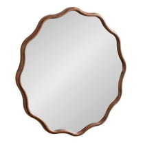 Kate and Laurel Talma Mid-Century Round Scalloped Wall Mirror, 30 Inch Diameter, Walnut Brown, Modern Circle Mirror with Solid Poplar Wood Frame and Rounded Frame Profile