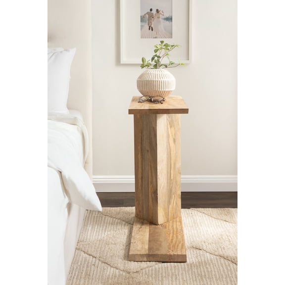 Kate and Laurel Thaxter Modern Mango Wood C-Table, 20 x 10 x 28, Natural Wood, Transitional Wooden C-Shaped Table for Use as Bedroom Nightstand or Living Room Decor