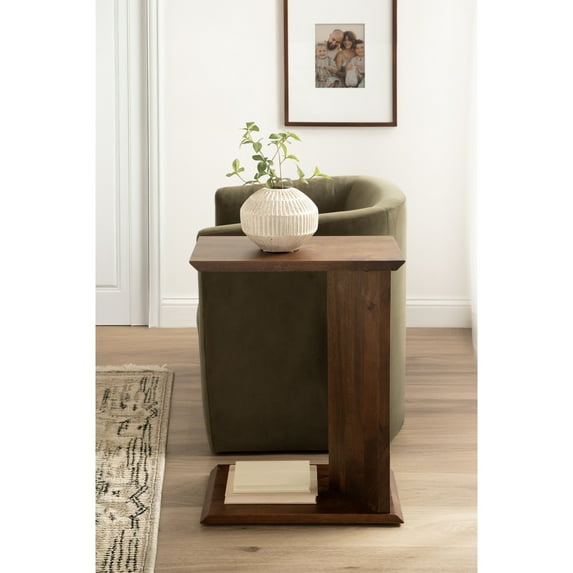 Kate and Laurel Thaxter Modern Mango Wood C-Table, 20 x 10 x 28, Walnut Brown, Transitional Wooden C-Shaped Table for Use as Bedroom Nightstand or Living Room Decor