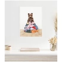 Kate and Laurel ThreeBearsOnLaundryPileScandiStyle Framed Canvas Wall Art by Amy Peterson 18 x 24 Sylvie White, Whimsical, Animals, Kids Art for Wall Decor, Living Room, Bedroom