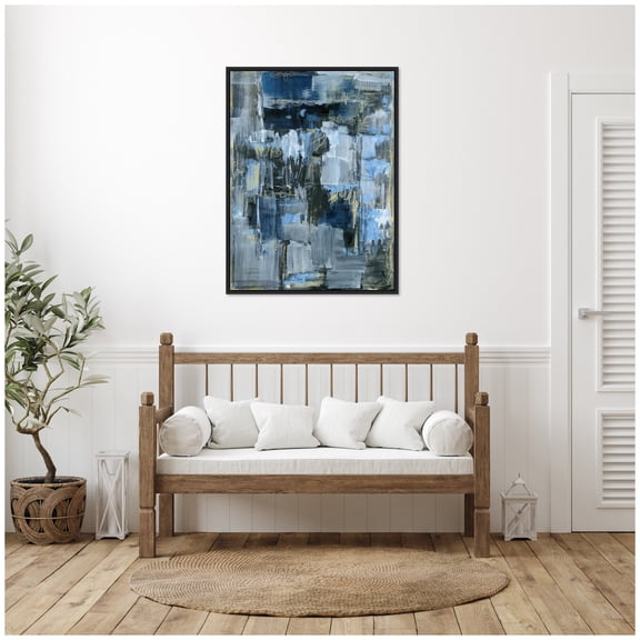 Kate and Laurel Thunder Only Happens When its Raining Framed Canvas Wall Art by Leah Nadeau 32 x 42 Sylvie Black, Modern Contemporary, Abstract Art for Wall Decor, Living Room Bedroom