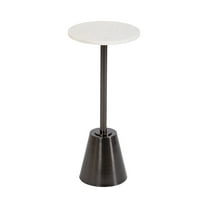 Kate and Laurel Tira Elegant Round Drink Table, 10 x 22, White Marble and Gray Gunmetal, Modern Glam Circle Martini Table for Use as a Small Bedroom Nightstand or Living Room Plant Stand Option