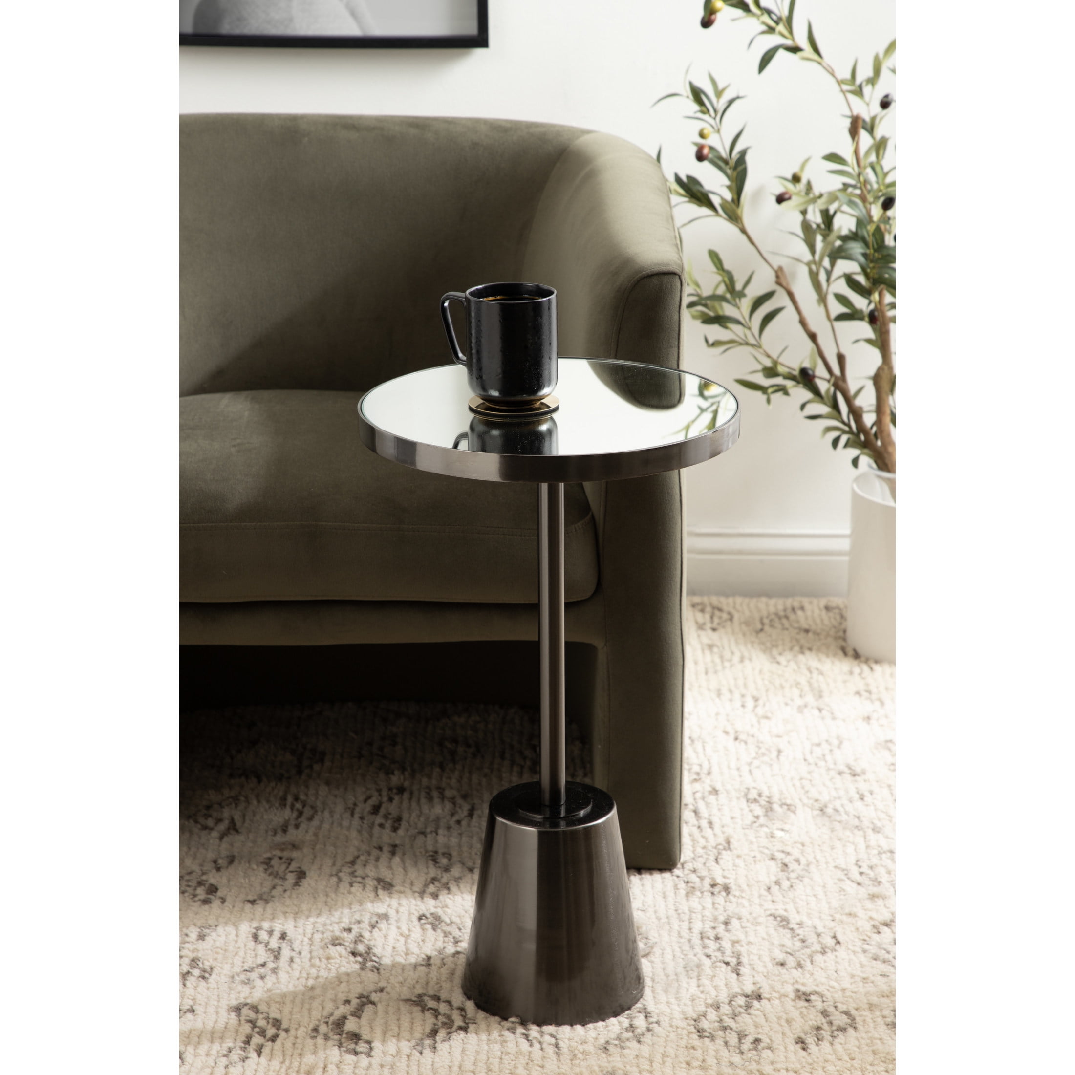 Kate and Laurel Tira Elegant Round Mirrored Side Table, 14 x 14 x 24, Gray Gunmetal, Modern ...
