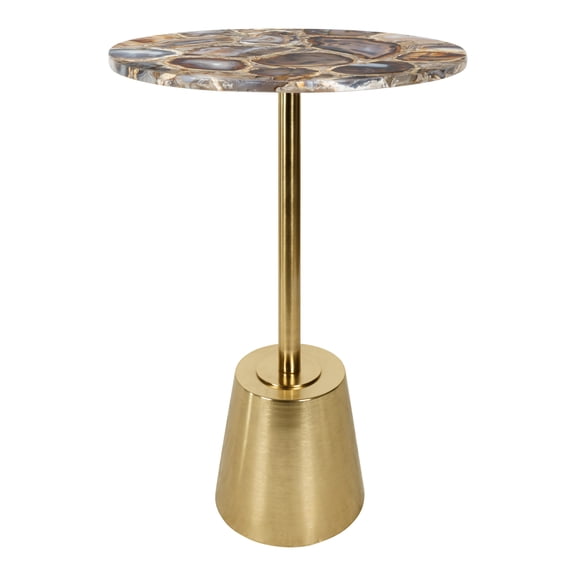 Kate and Laurel Tira Elegant Round Side Table, 14 x 24, Black Agate and Gold, Modern Glam Circular End Table with One-of-a-Kind Natural Stone Tabletop