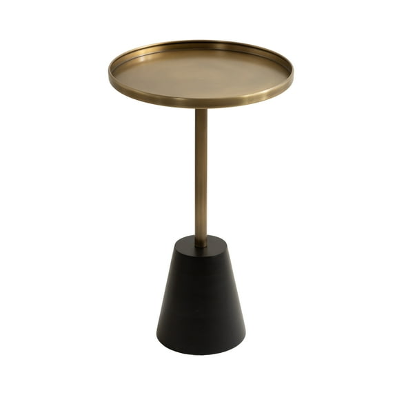 Kate and Laurel Tira Elegant Round Side Table, 14 x 24, Brass and Black, Modern Glam Circle End Table for Use as Bedroom Nightstand or Living Room Table Option